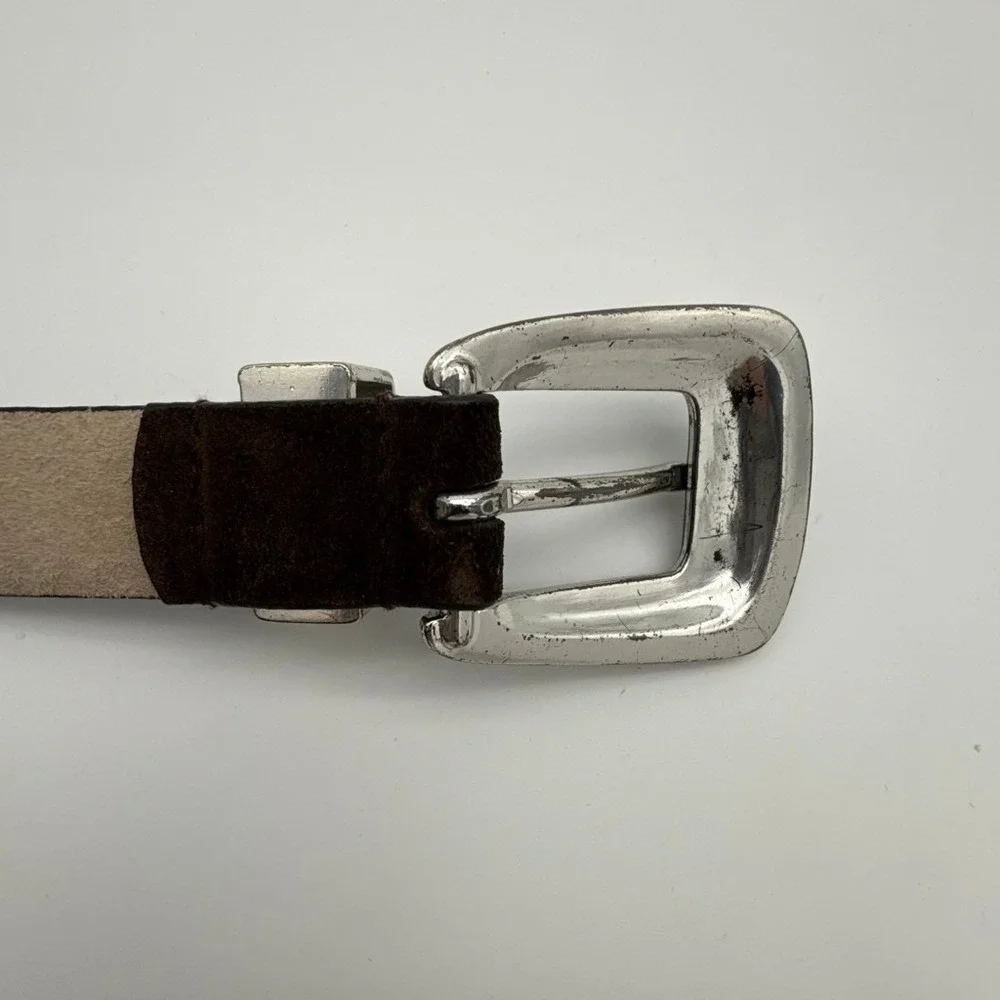 Western Brown Suede Leather Belt Silver Etched Buckle Tip‎ Set Womens ML